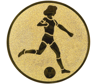 Insertie sport aurie cu figura de jucatoare de fotbal, potrivita pentru medalie, cupa sau trofeu