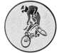 Insertie sport argintie cu figura de ciclist BMX, potrivita pentru medalie, cupa sau trofeu