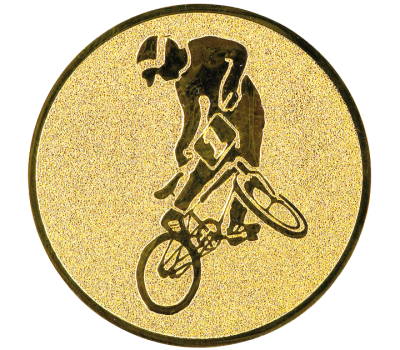Insertie sport aurie cu figura de ciclist BMX, potrivita pentru medalie, cupa sau trofeu