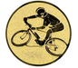Insertie sport aurie cu figura de ciclist MTB, potrivita pentru medalie, cupa sau trofeu