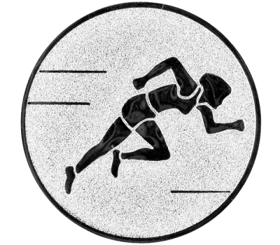 Insertie sport argintie cu figura de alergator in sprint, potrivita pentru medalie, cupa sau trofeu