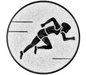 Insertie sport argintie cu figura de alergator in sprint, potrivita pentru medalie, cupa sau trofeu