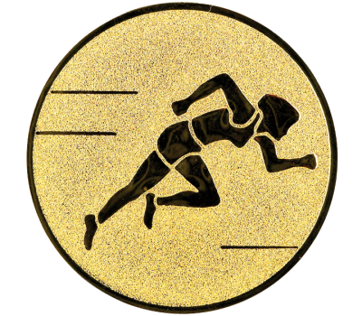 Insertie sport aurie cu figura de alergator in sprint, potrivita pentru medalie, cupa sau trofeu
