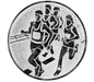 Insertie sport argintie cu alergatori in cursa pe teren, potrivita pentru medalie, cupa sau trofeu