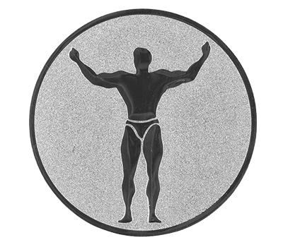 Insertie sport argintie cu figura de culturist, potrivita pentru medalie, cupa sau trofeu