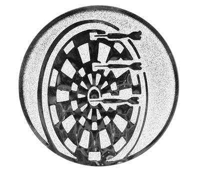Insertie sport argintie cu simbol de darts, potrivita pentru medalie, cupa sau trofeu