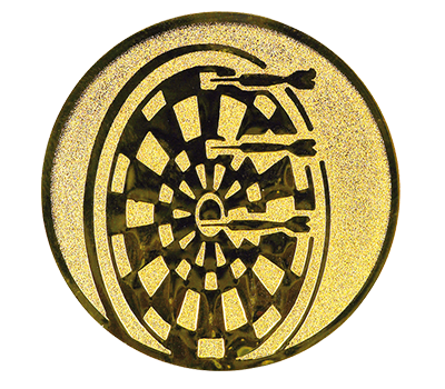 Insertie sport aurie cu simbol de darts, potrivita pentru medalie, cupa sau trofeu