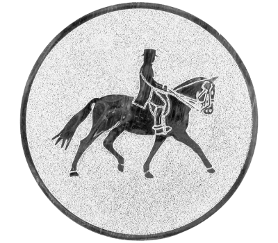 Insertie sport argintie cu figura de calaret in echitatie, potrivita pentru medalie, cupa sau trofeu